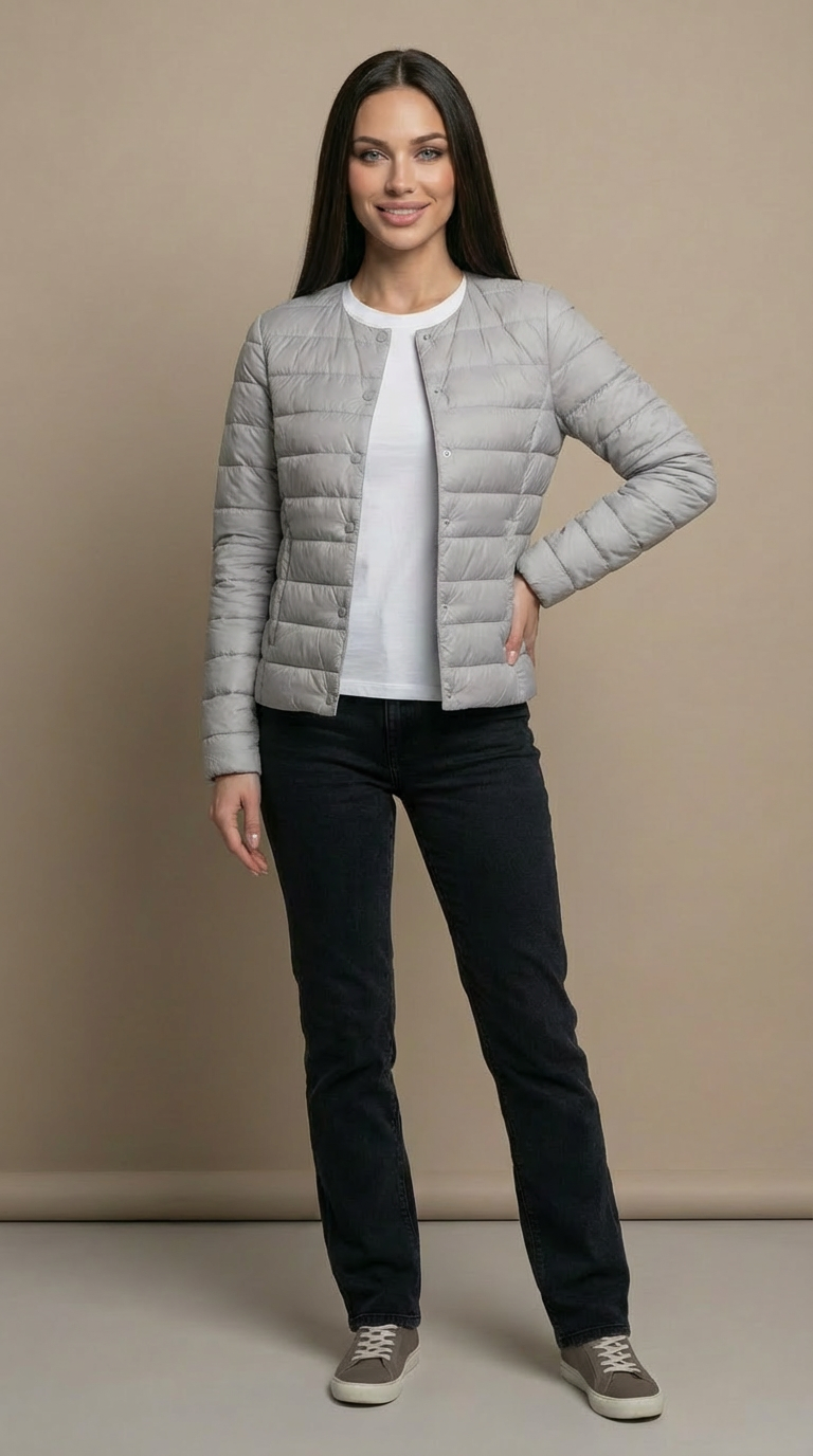 Emily | Women's Lightweight Quilted Collarless Jacket - Grey