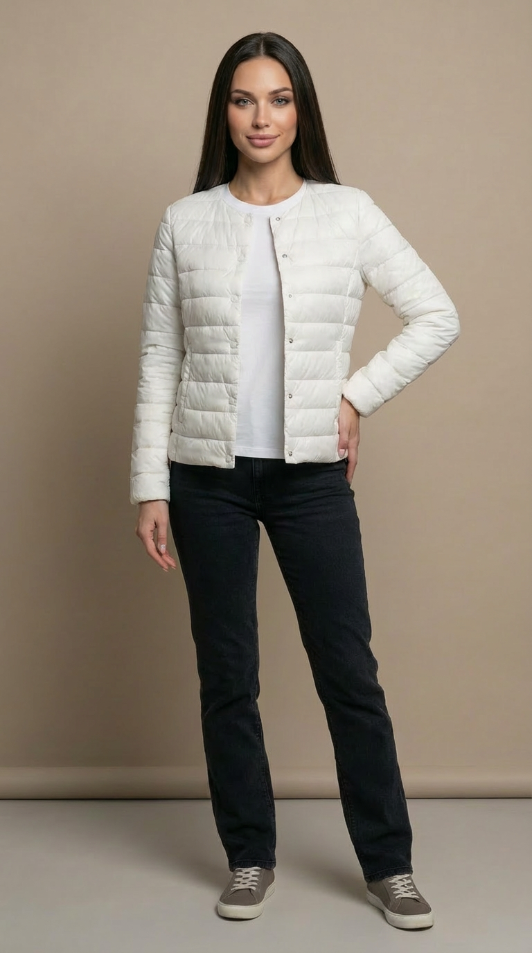 Emily | Women's Lightweight Quilted Collarless Jacket - White