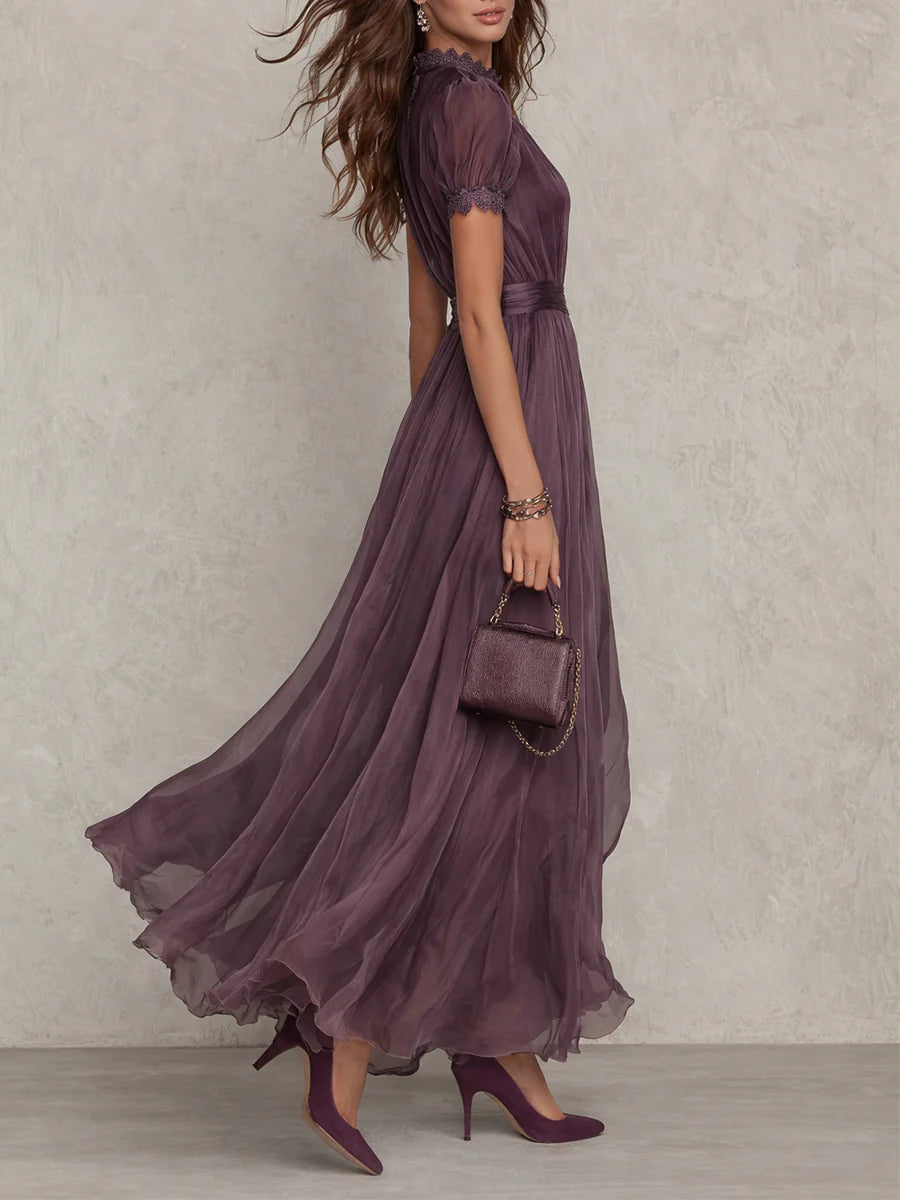 Faye | Women's Chiffon Lace Trim Maxi Dress - view 2