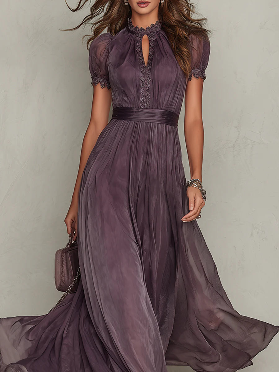 Faye | Women's Chiffon Lace Trim Maxi Dress - view 4