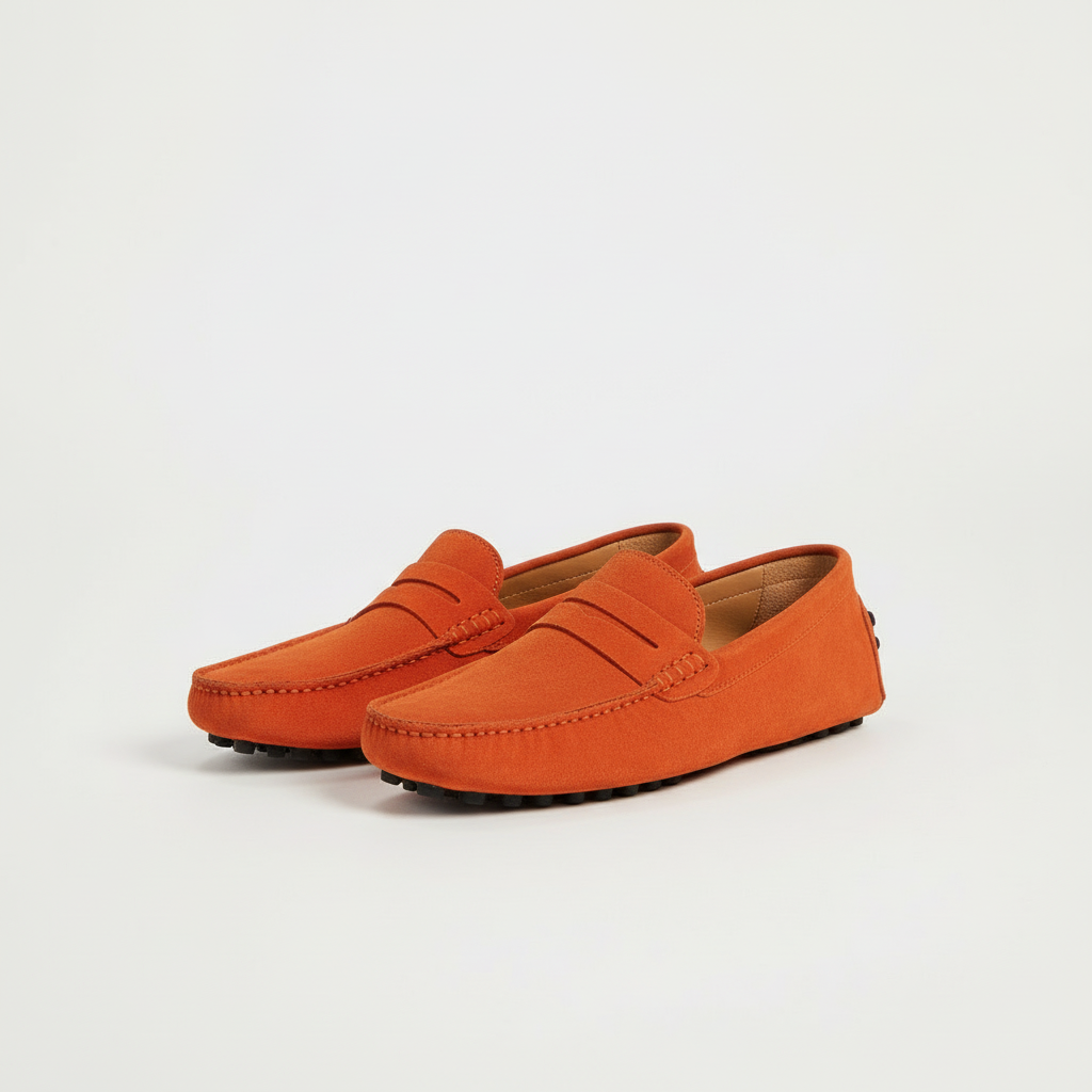 Gabriel | Men's Suede Penny Loafers - Orange