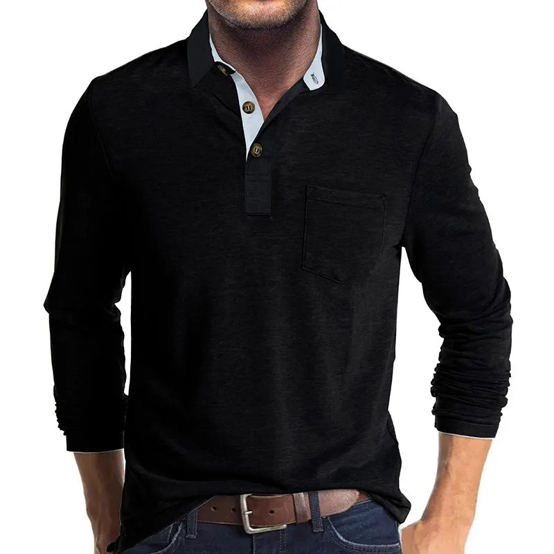 George | Men's Long Sleeve Cotton Blend Polo Shirt - Black
