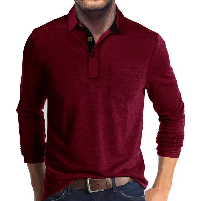George | Men's Long Sleeve Cotton Blend Polo Shirt - Bordeaux