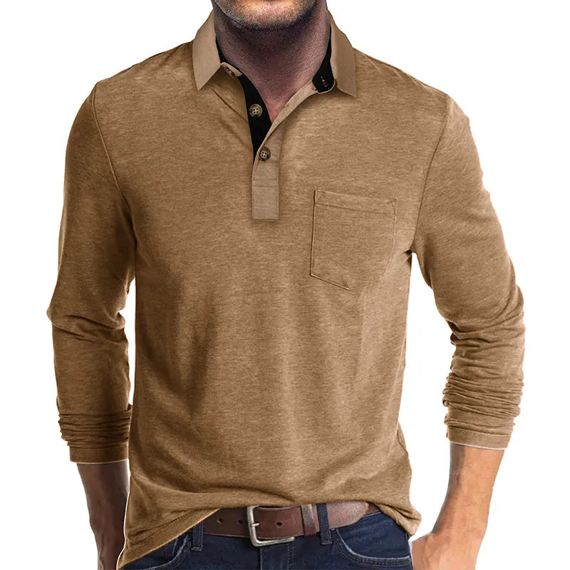 George | Men's Long Sleeve Cotton Blend Polo Shirt - Khaki