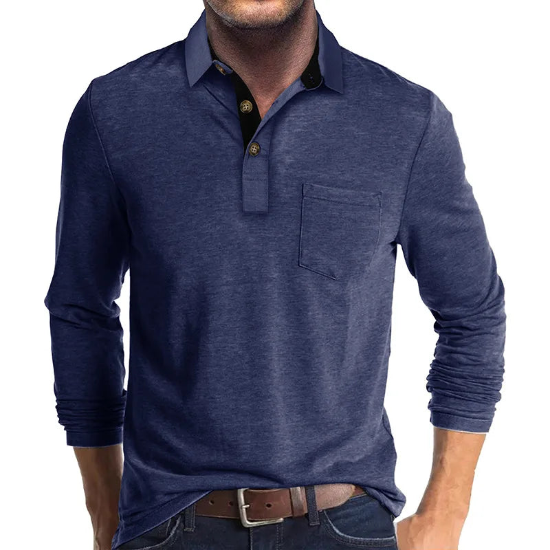 George | Men's Long Sleeve Cotton Blend Polo Shirt - Navy