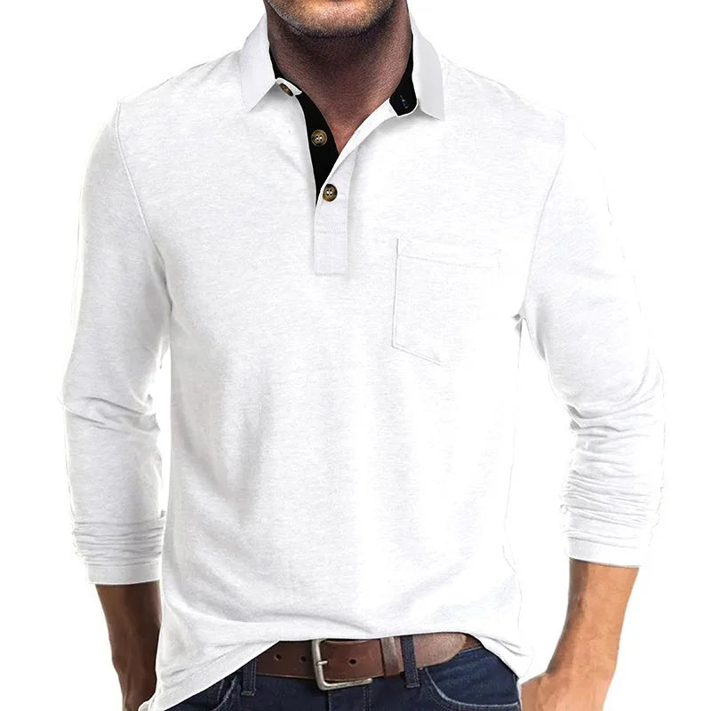 George | Men's Long Sleeve Cotton Blend Polo Shirt - White