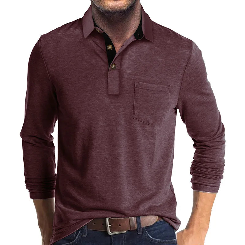 George | Men's Long Sleeve Cotton Blend Polo Shirt - Wine red