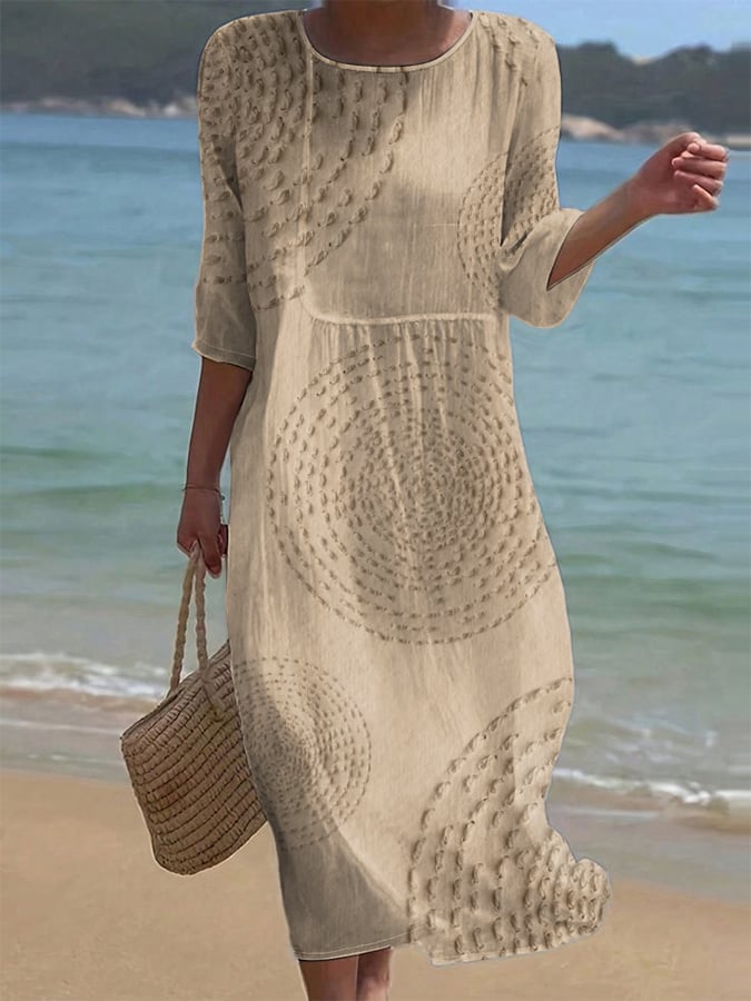 Grace | Women's Cotton Linen Midi Dress - Khaki