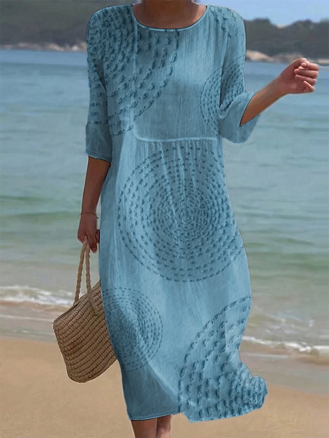 Grace | Women's Cotton Linen Midi Dress - Lake blue