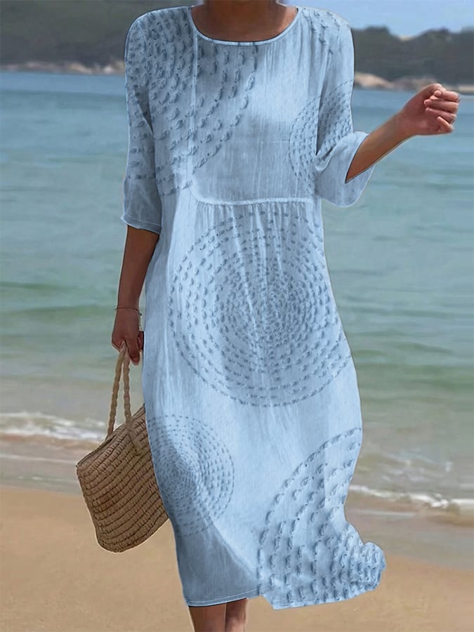 Grace | Women's Cotton Linen Midi Dress - Light blue