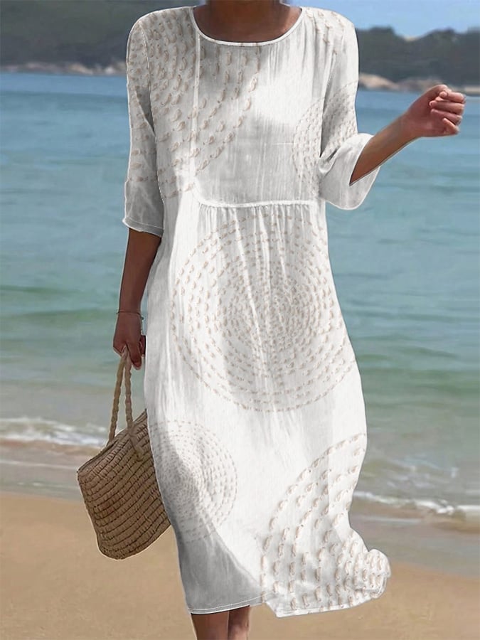 Grace | Women's Cotton Linen Midi Dress - White