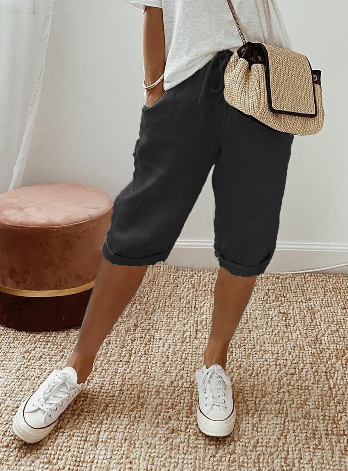 Grace | Women's Relaxed Fit Capri Pants - Jet Black