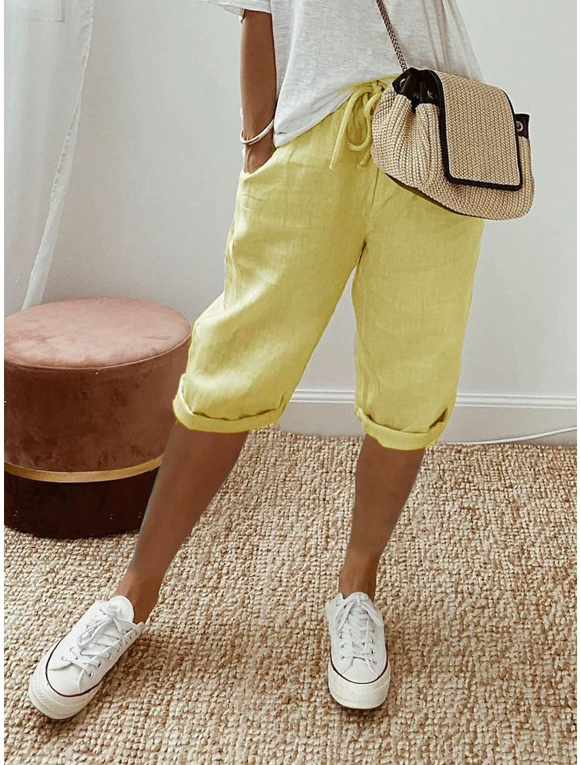 Grace | Women's Relaxed Fit Capri Pants - Pastel Yellow