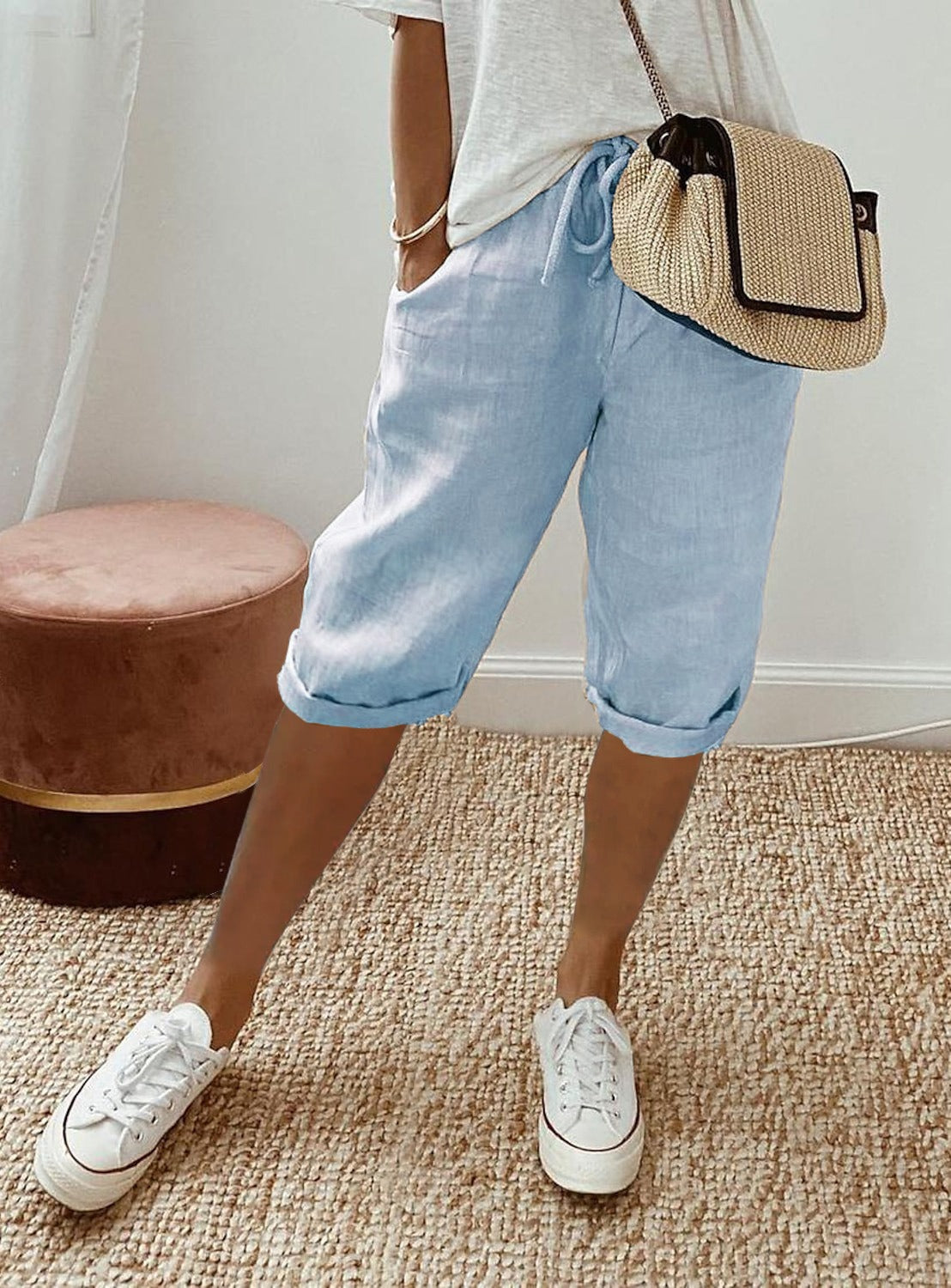 Grace | Women's Relaxed Fit Capri Pants - Powder Blue