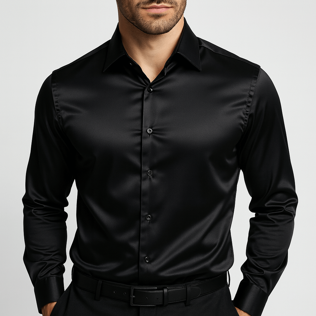 Harry | Men's Slim Fit Satin Shirt - Black