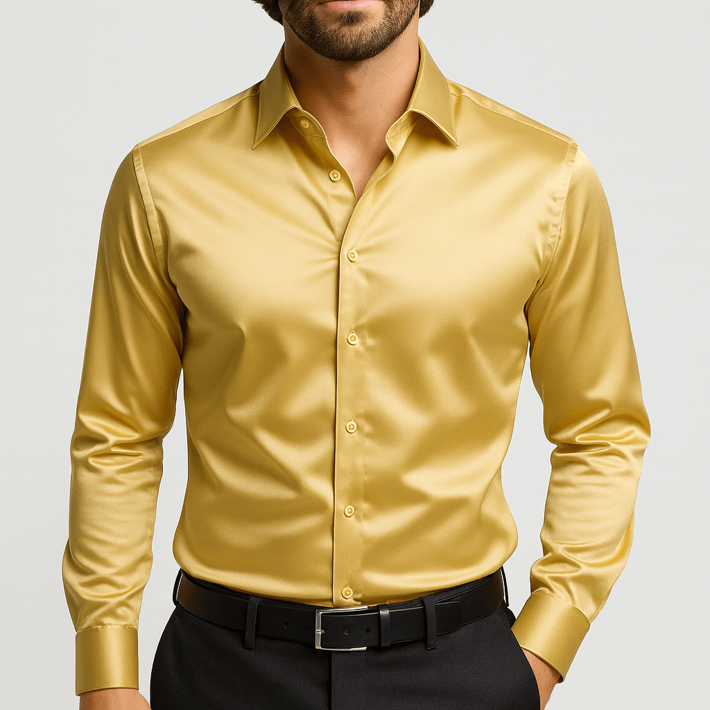 Harry | Men's Slim Fit Satin Shirt - Gold