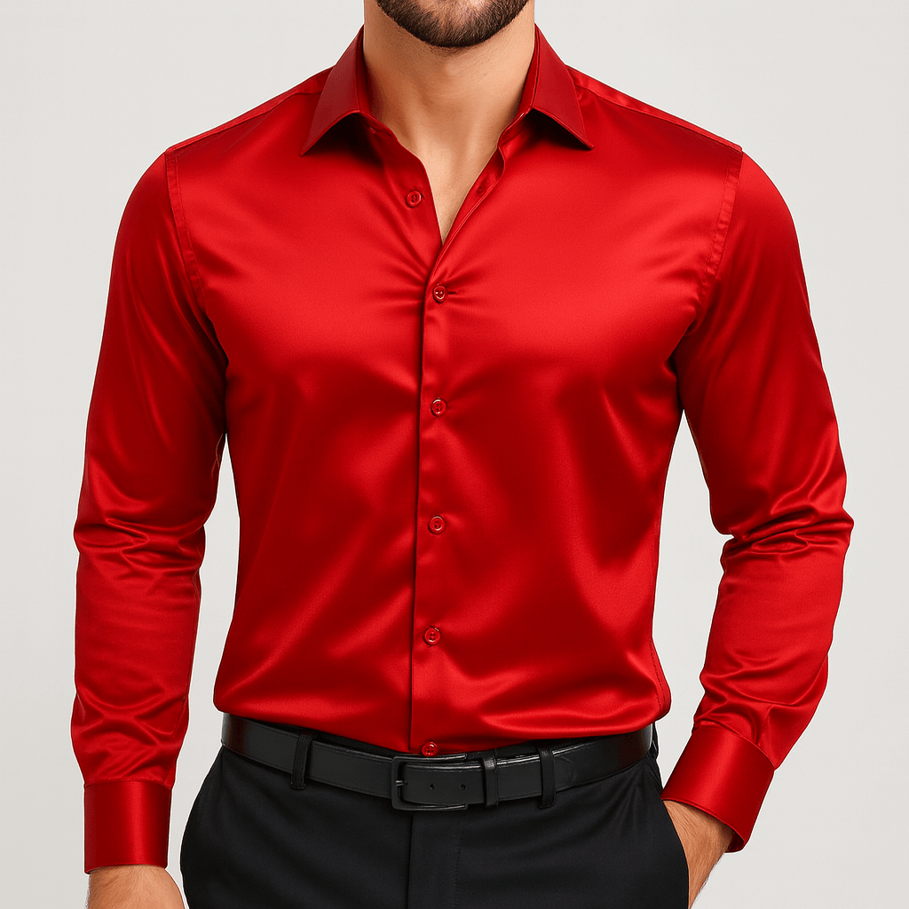 Harry | Men's Slim Fit Satin Shirt - Red