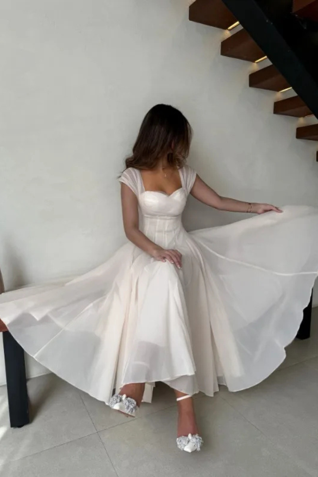 Hazel | Women's Tulle Sweetheart Neck Midi Dress - view 3