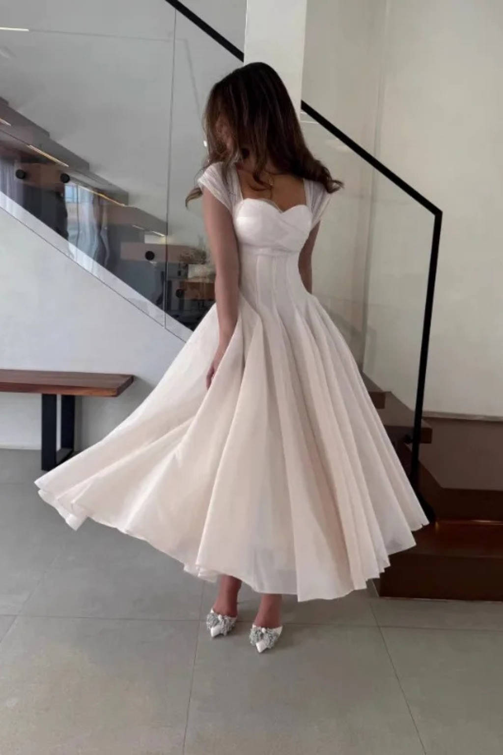 Hazel | Women's Tulle Sweetheart Neck Midi Dress - view 5