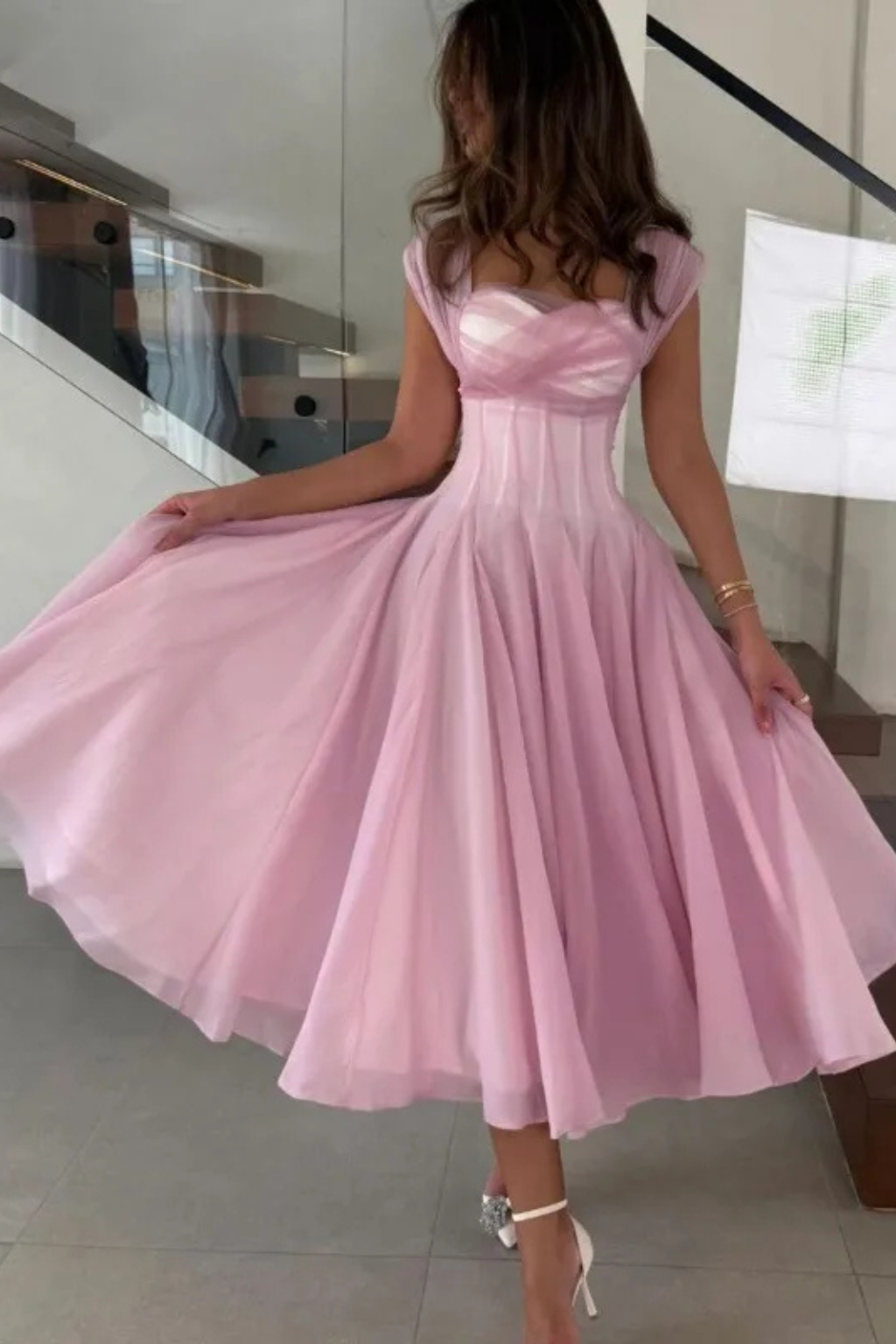 Hazel | Women's Tulle Sweetheart Neck Midi Dress - view 8