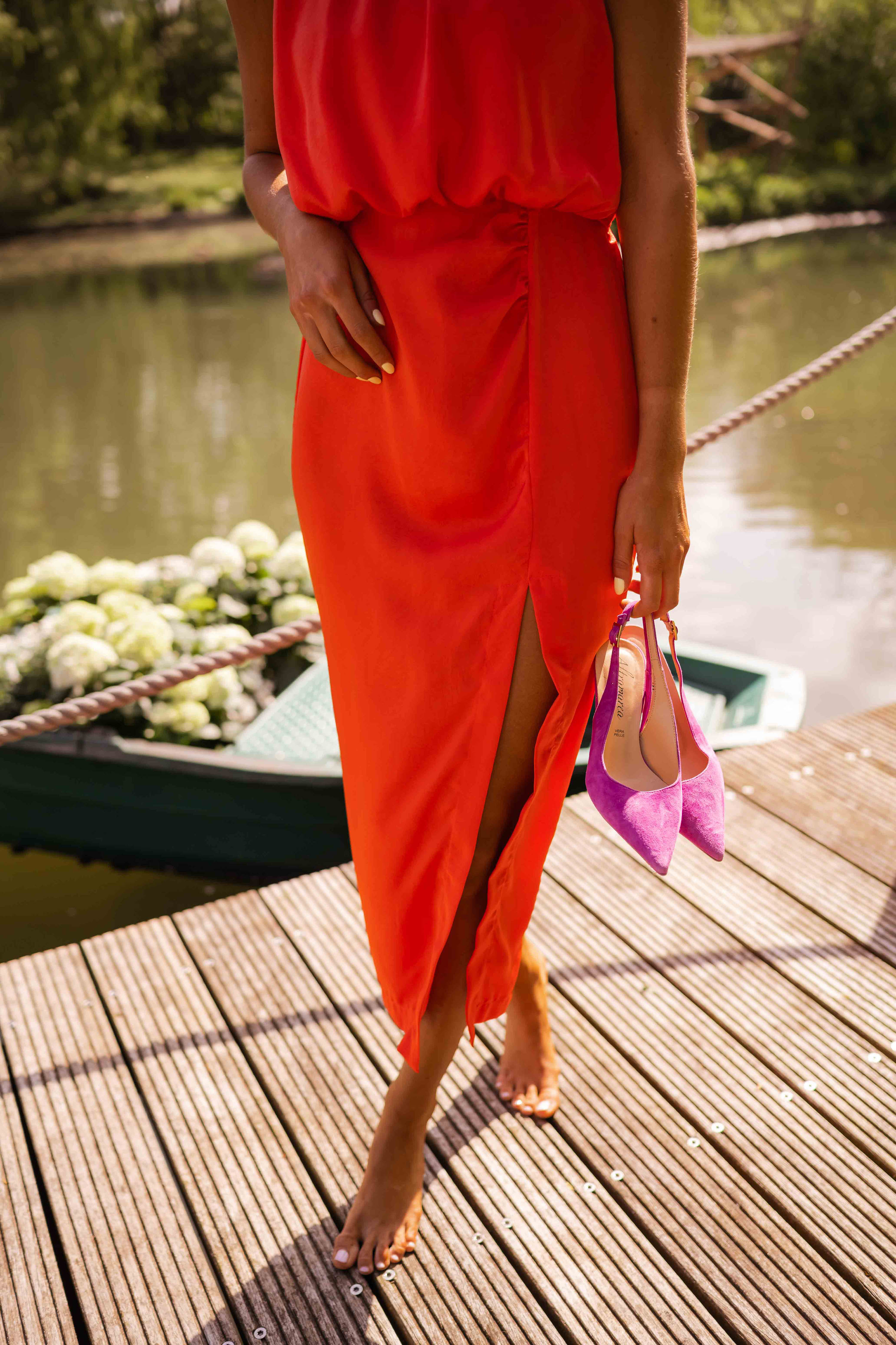 Henrietta | Women's Halterneck Midi Dress with Side Slit - view 4