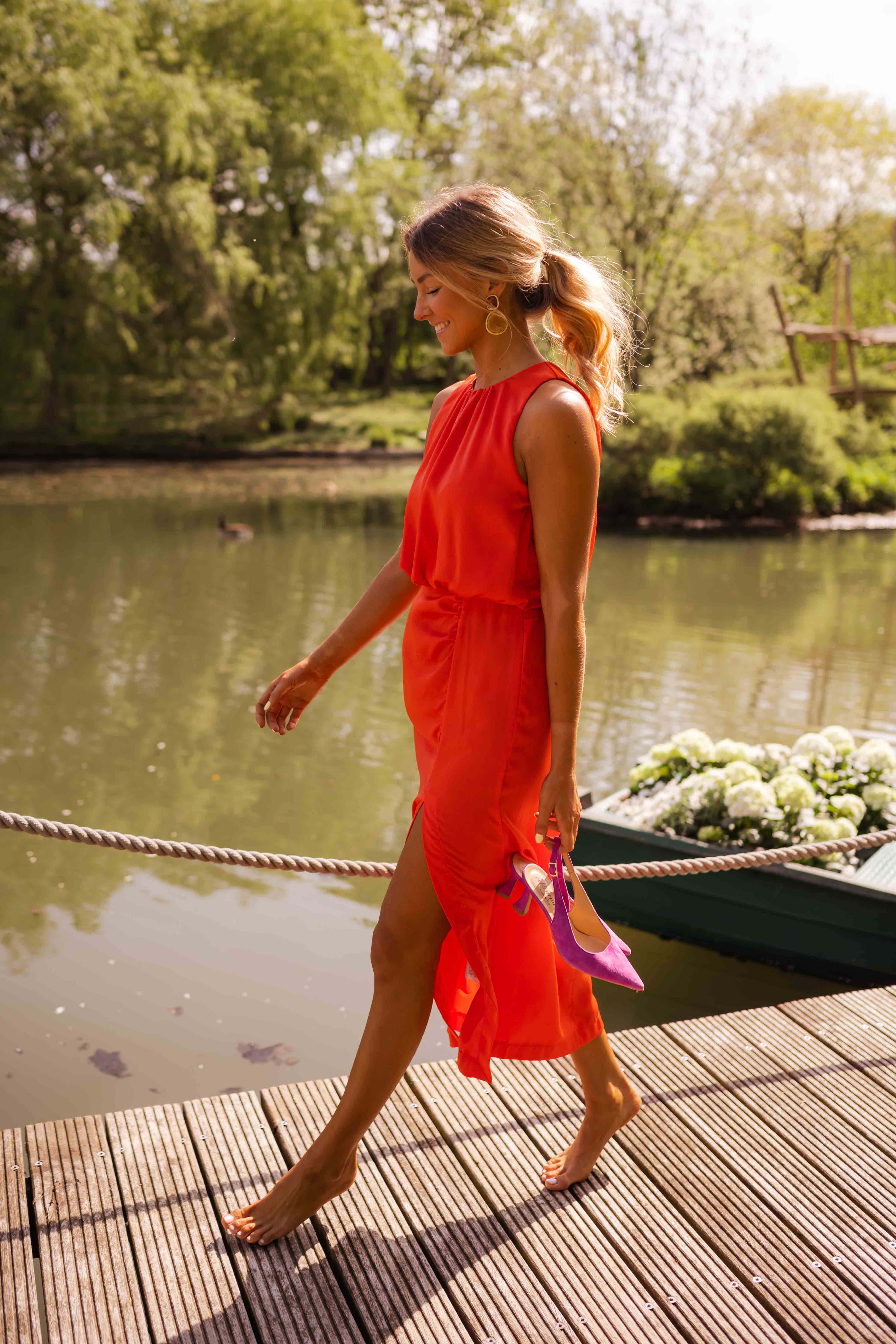 Henrietta | Women's Halterneck Midi Dress with Side Slit - view 6