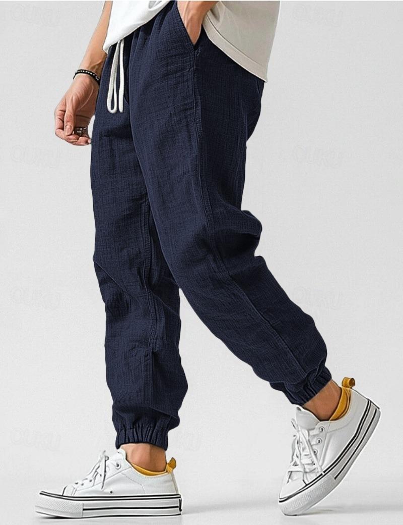 Henry | Men's Relaxed Linen Trousers - Navy blue
