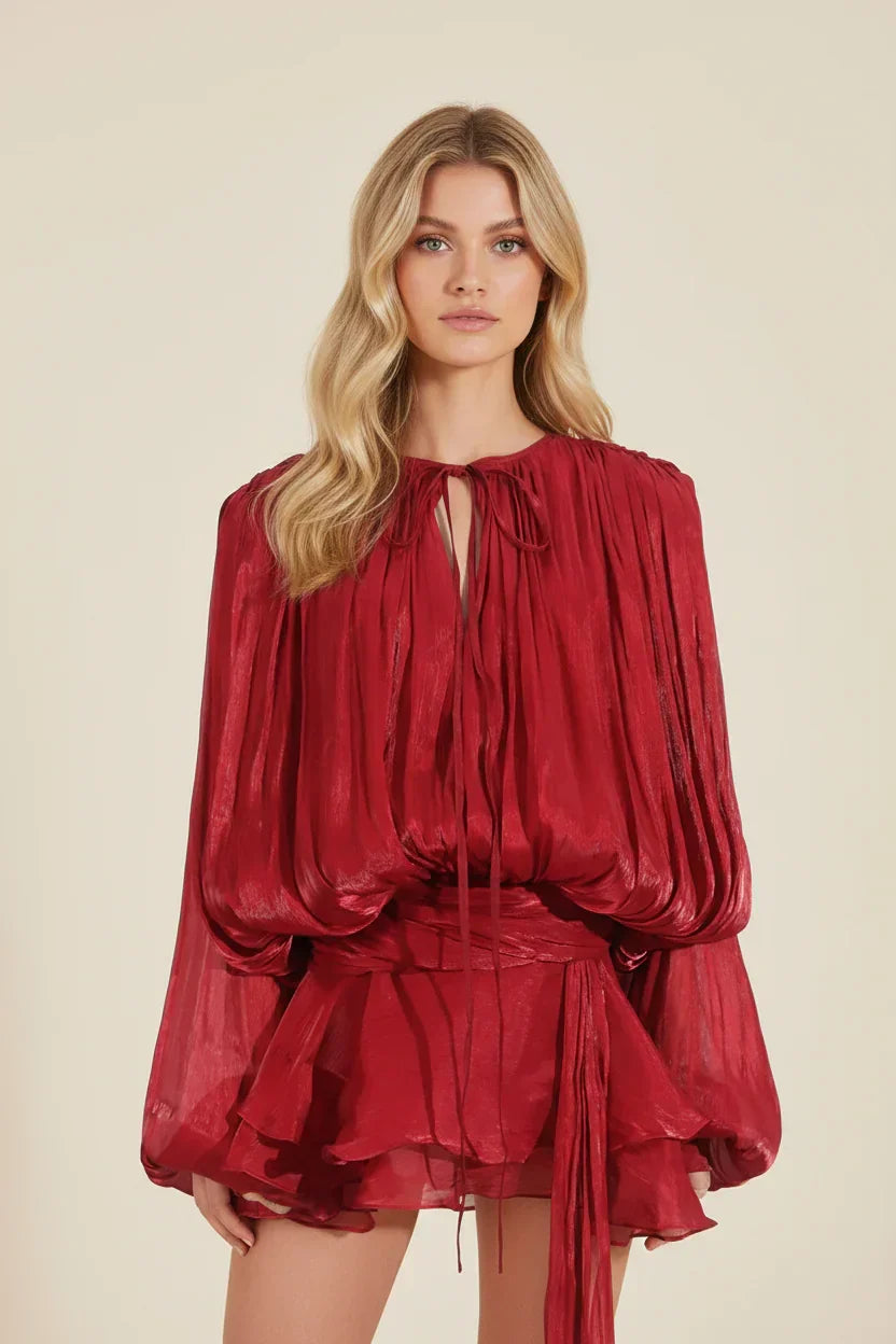 Imogen | Women's Balloon Sleeve Flowy Mini Dress - view 20