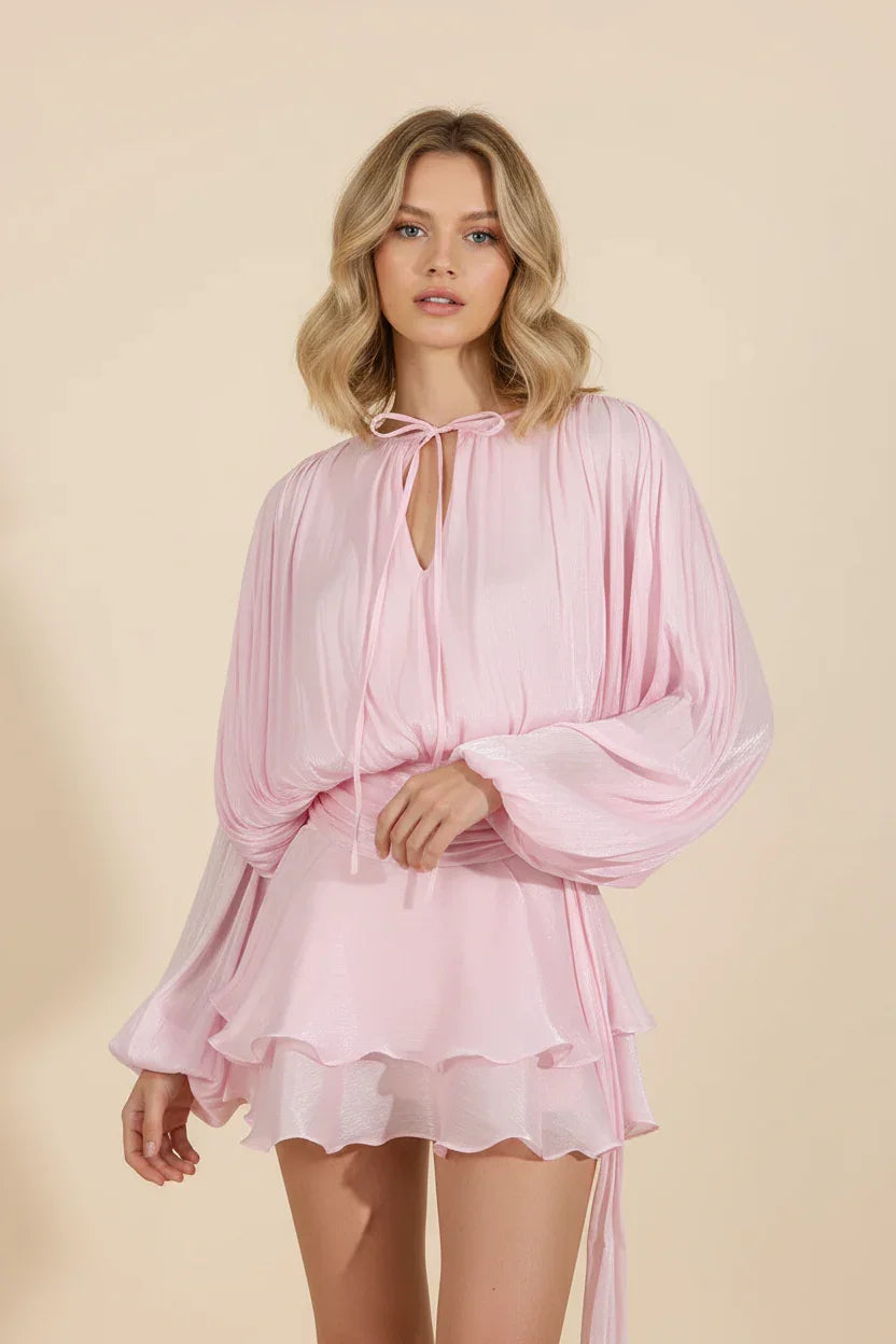 Imogen | Women's Balloon Sleeve Flowy Mini Dress - Baby Rose