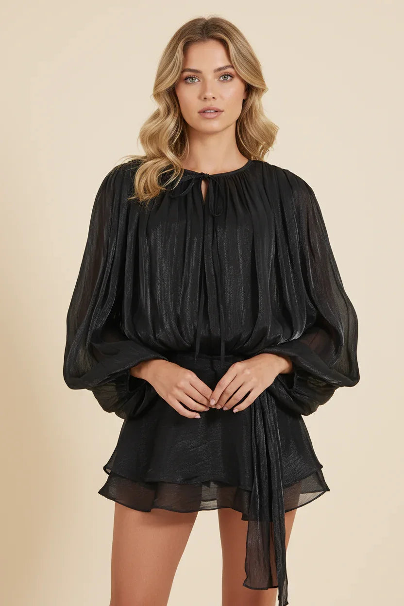 Imogen | Women's Balloon Sleeve Flowy Mini Dress - Black