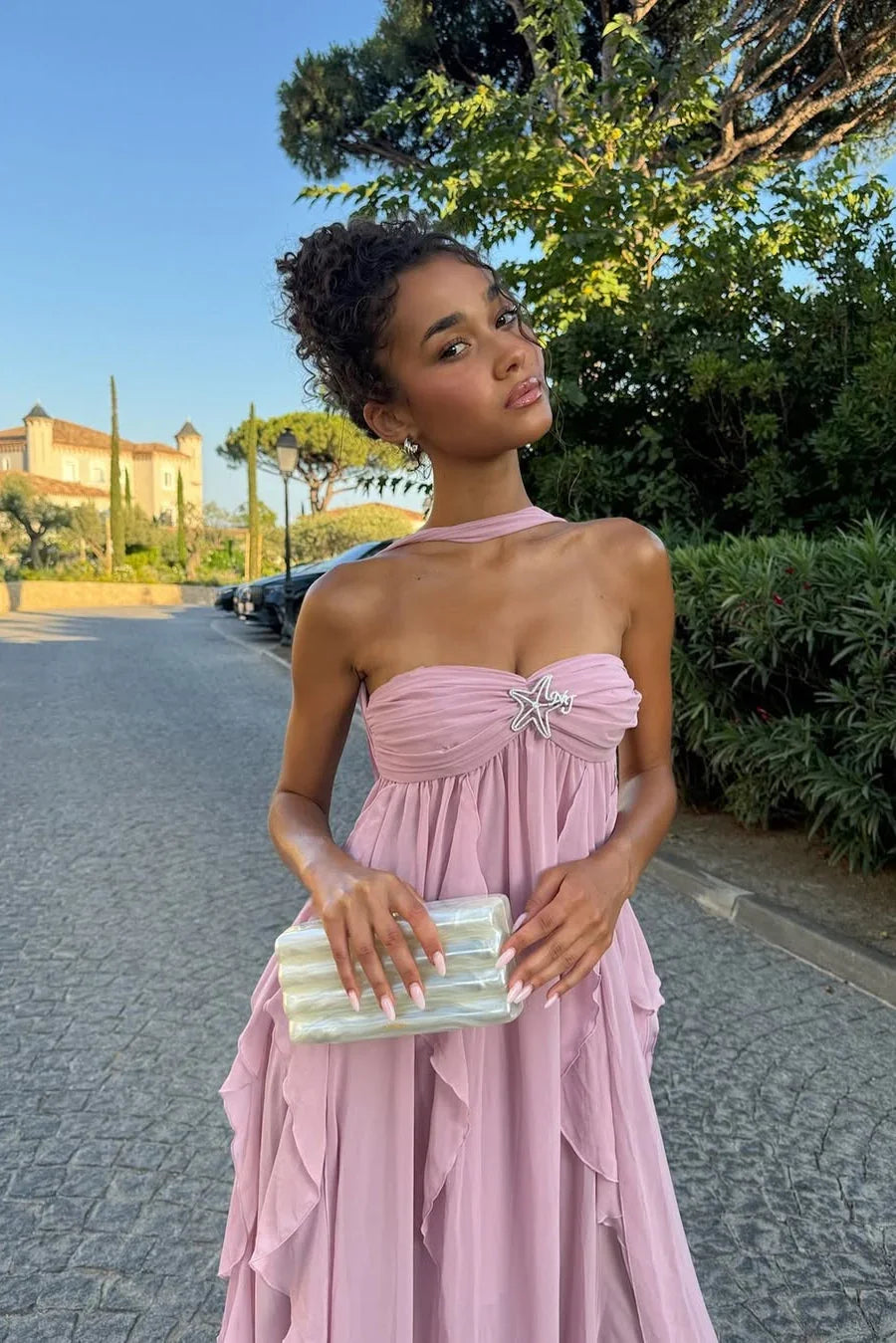 Ivy | Women's Halterneck Chiffon Maxi Dress - Rose
