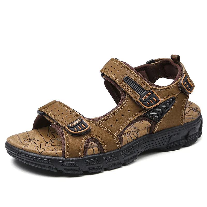 Jacob | Men's Leather Sandals - Dark brown