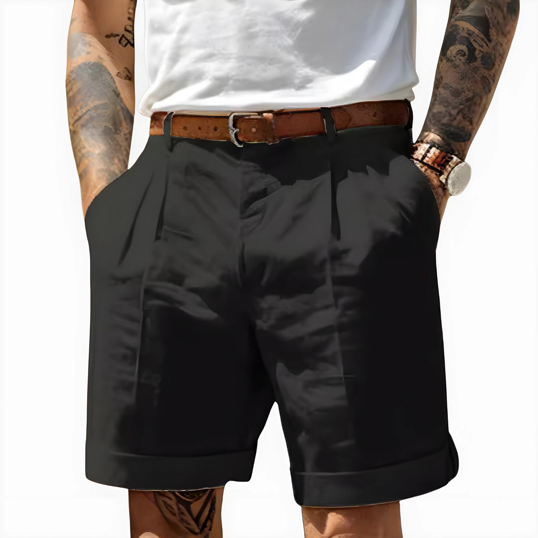 James | Men's Pleated Cotton Shorts - Black