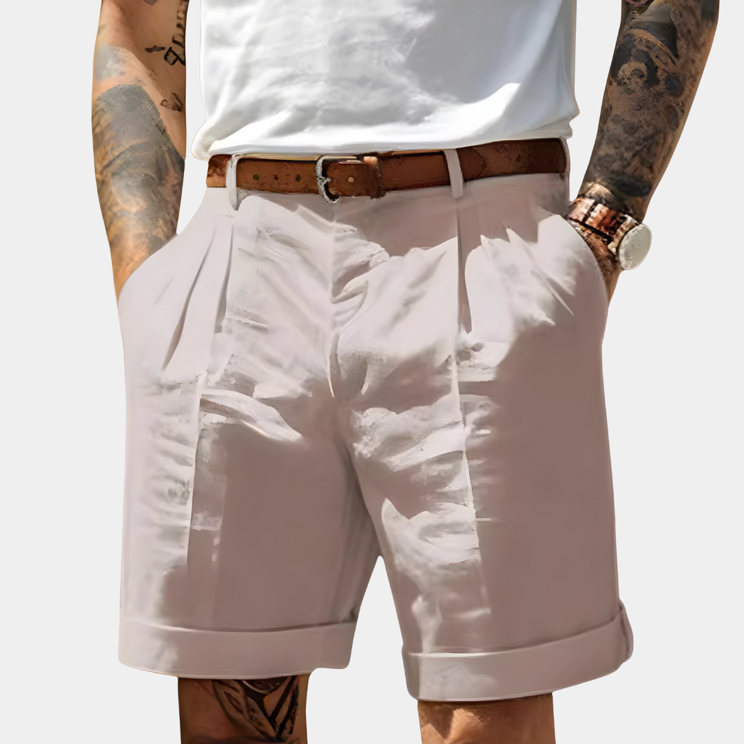 James | Men's Pleated Cotton Shorts - Light pink