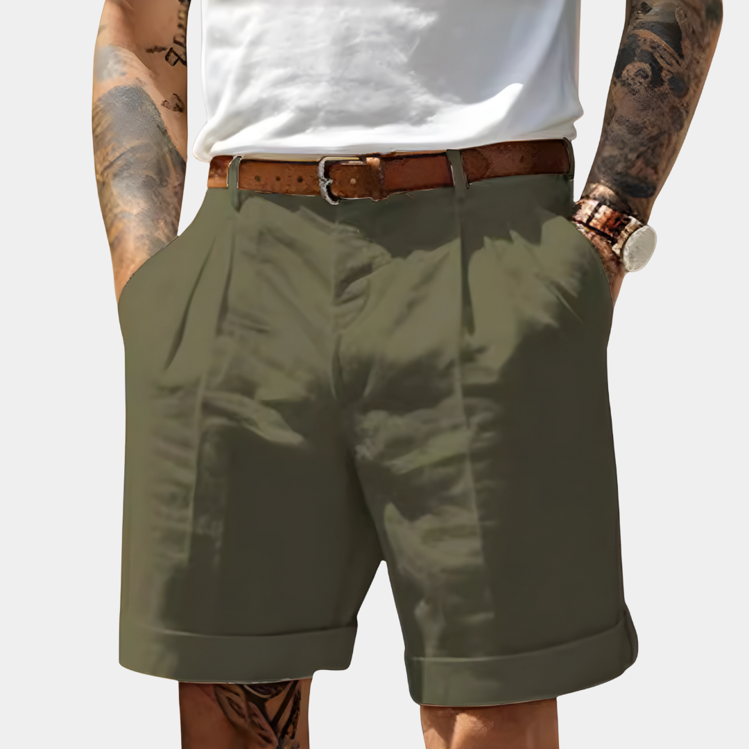 James | Men's Pleated Cotton Shorts - Military green
