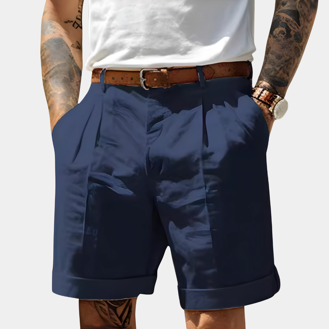 James | Men's Pleated Cotton Shorts - Navy blue
