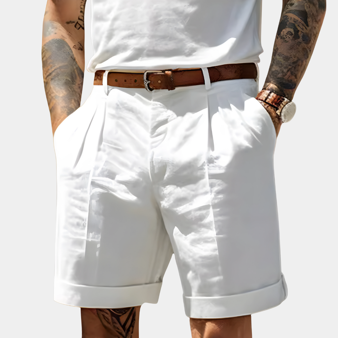 James | Men's Pleated Cotton Shorts - White