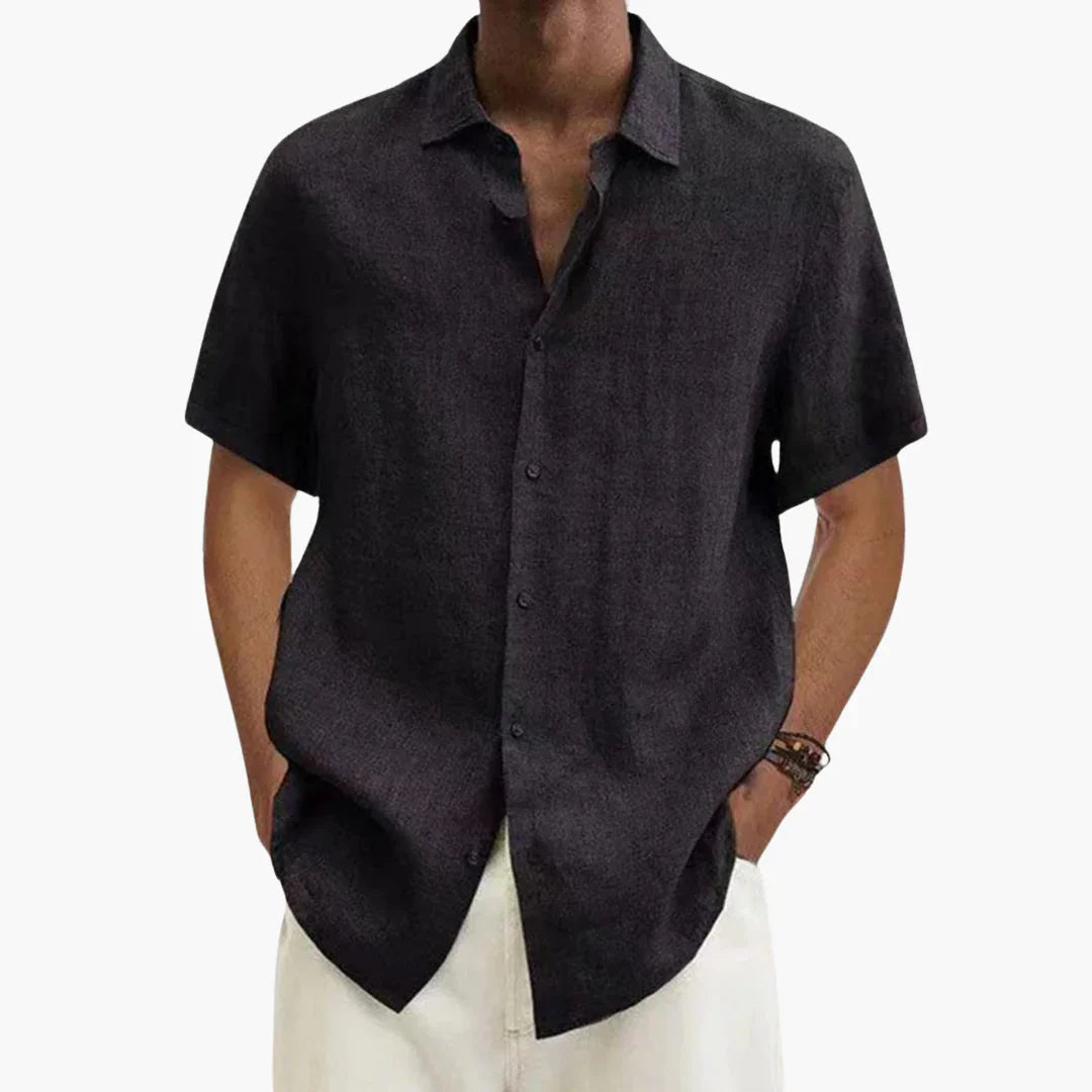 Jasper | Men's Linen Short Sleeve Shirt - Black