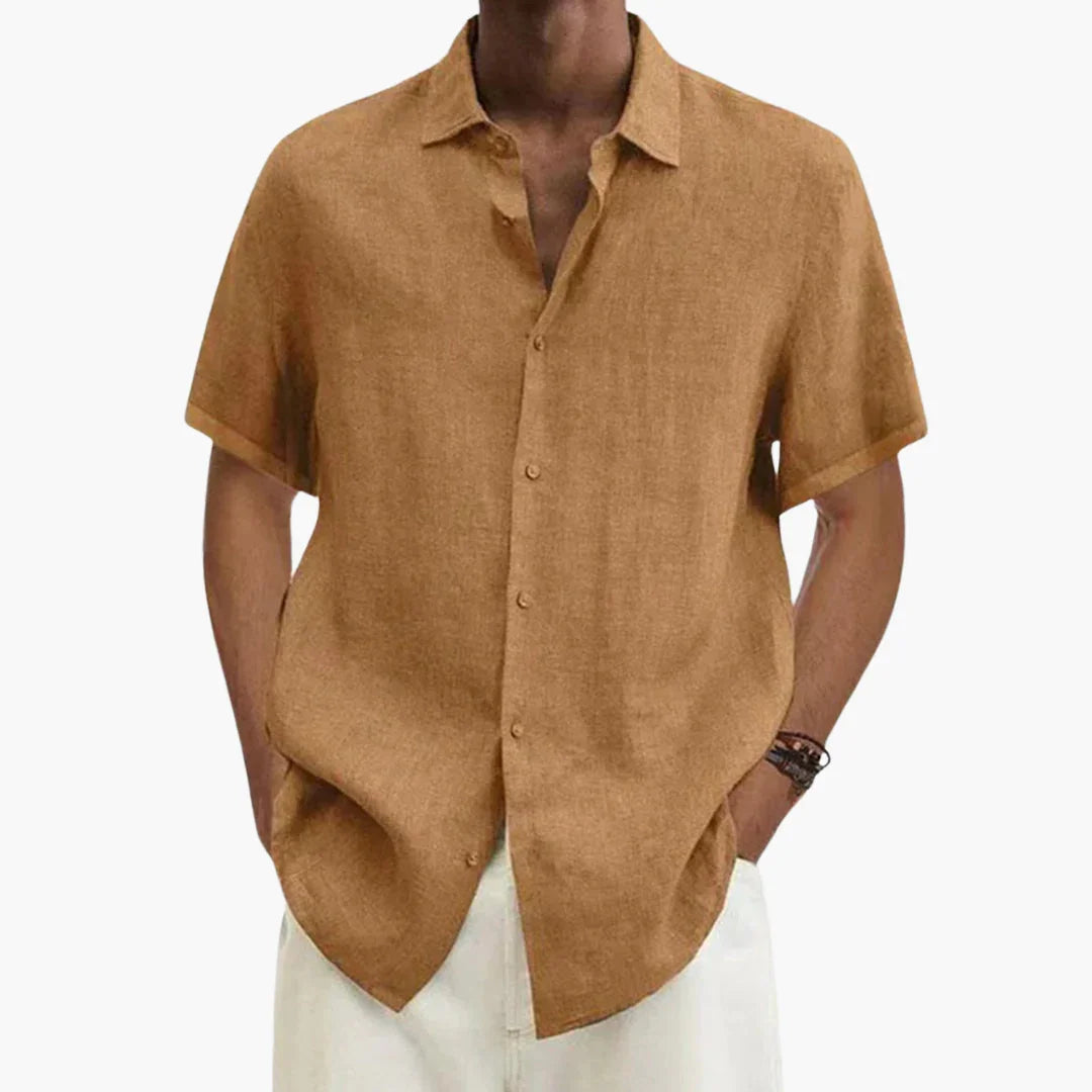 Jasper | Men's Linen Short Sleeve Shirt - Khaki
