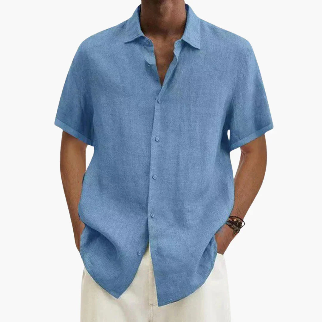 Jasper | Men's Linen Short Sleeve Shirt - Light blue