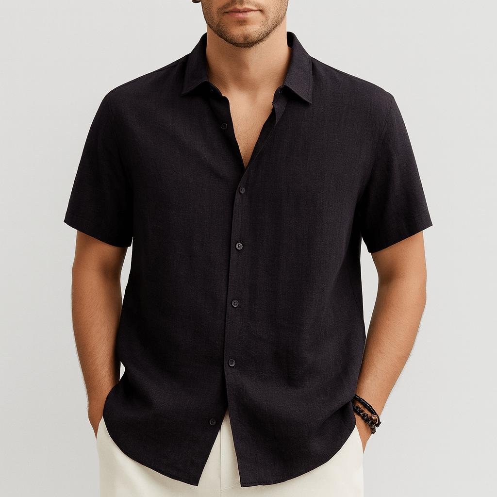 Joshua | Men's Short Sleeve Cotton Shirt - Black