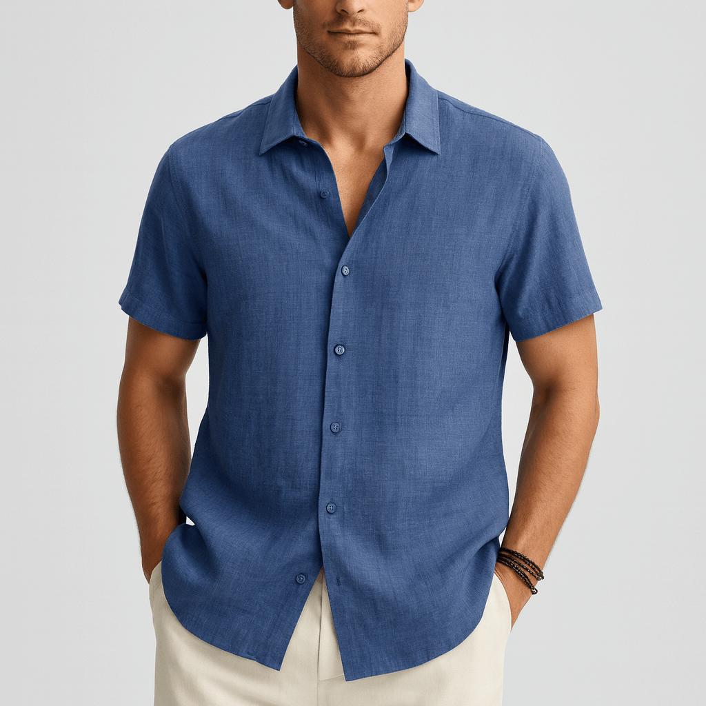 Joshua | Men's Short Sleeve Cotton Shirt - Blue