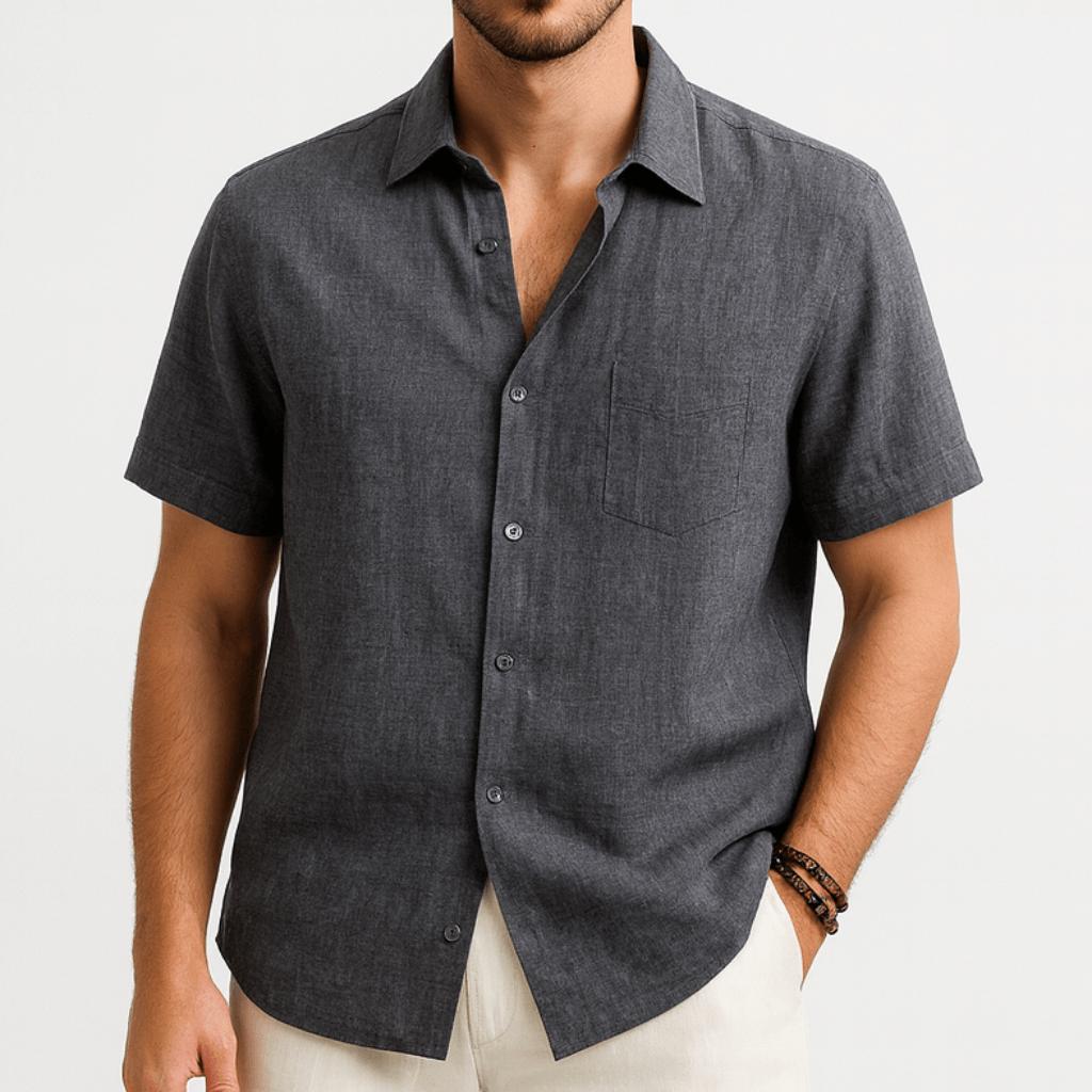 Joshua | Men's Short Sleeve Cotton Shirt - Grey