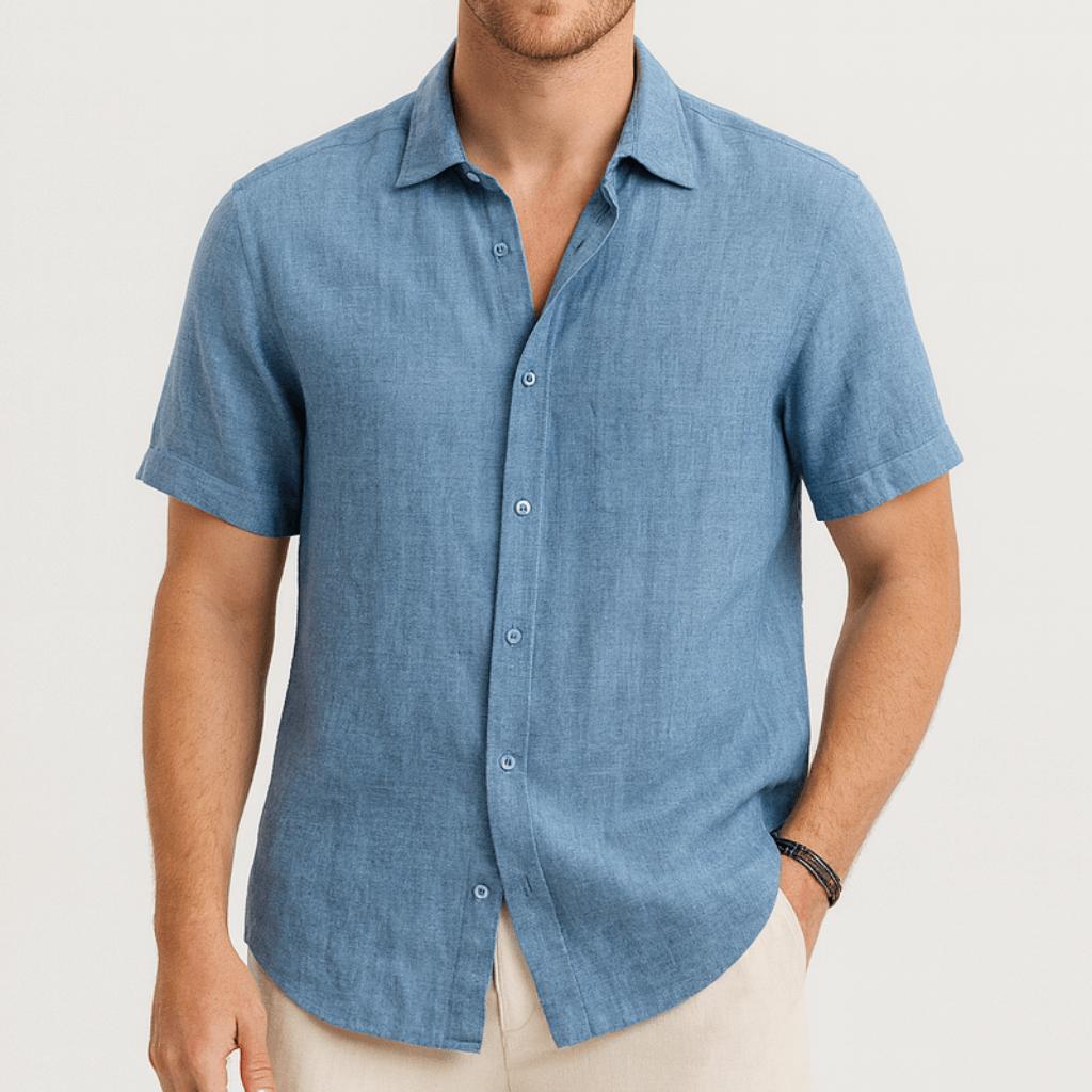 Joshua | Men's Short Sleeve Cotton Shirt - Light Blue