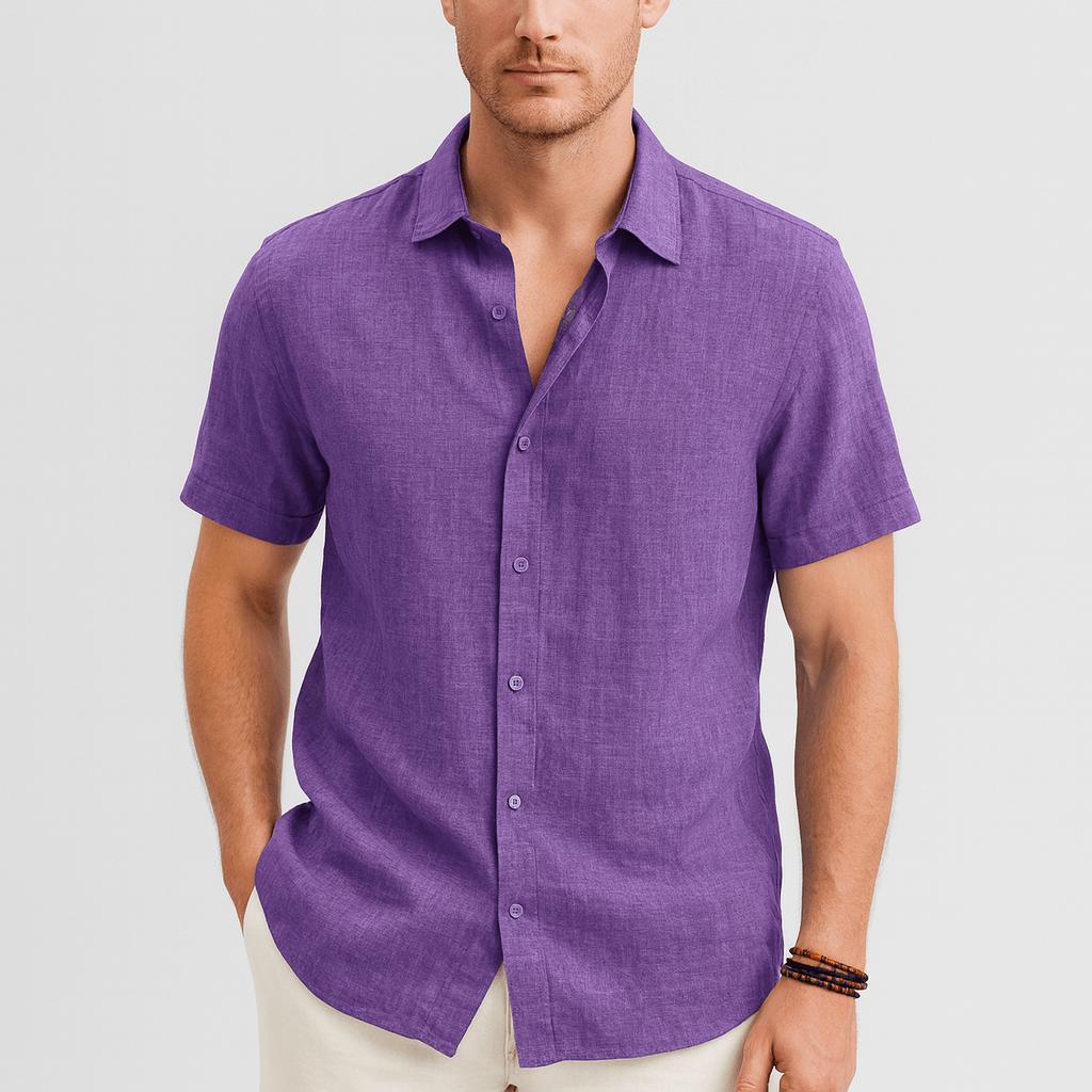 Joshua | Men's Short Sleeve Cotton Shirt - Violet