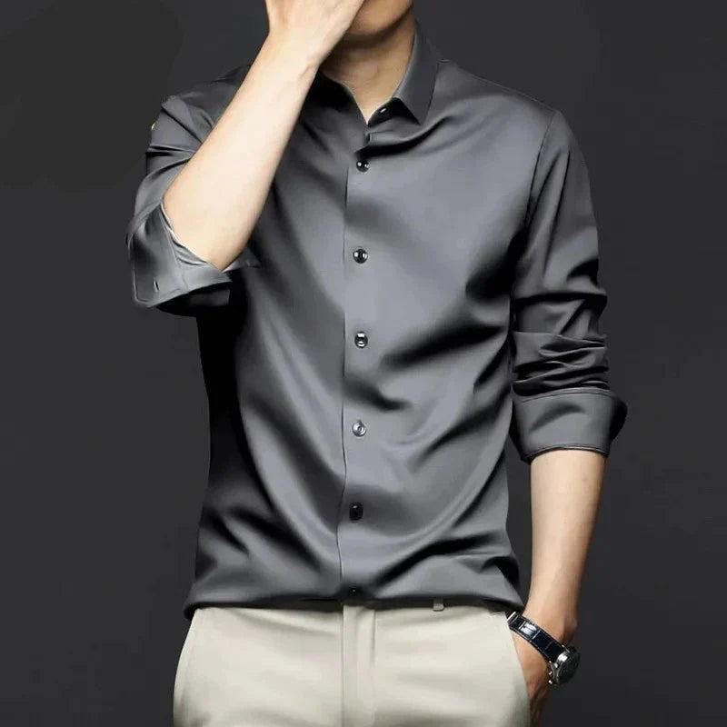 Joshua | Men's Silk Dress Shirt - Grey