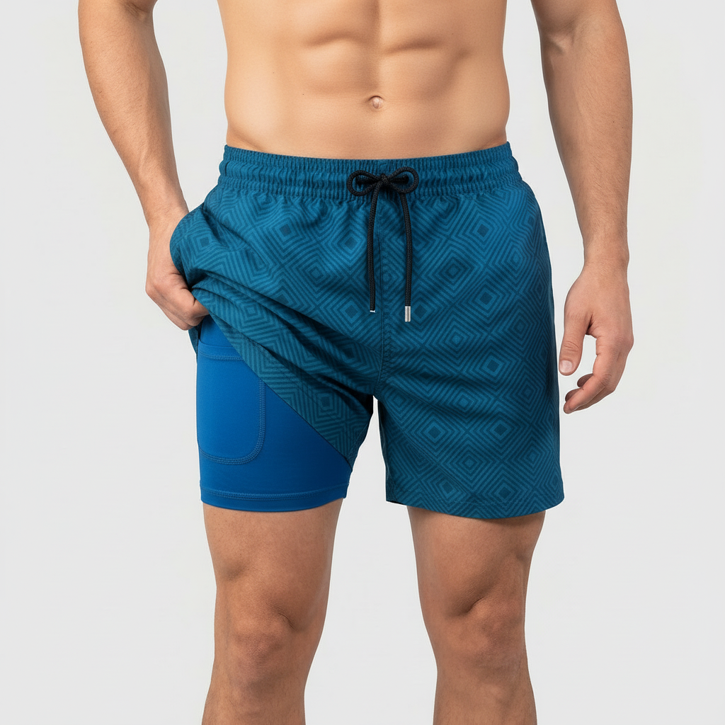 Kenneth | Men's Quick-Dry Compression-Lined Swim Shorts - Blue