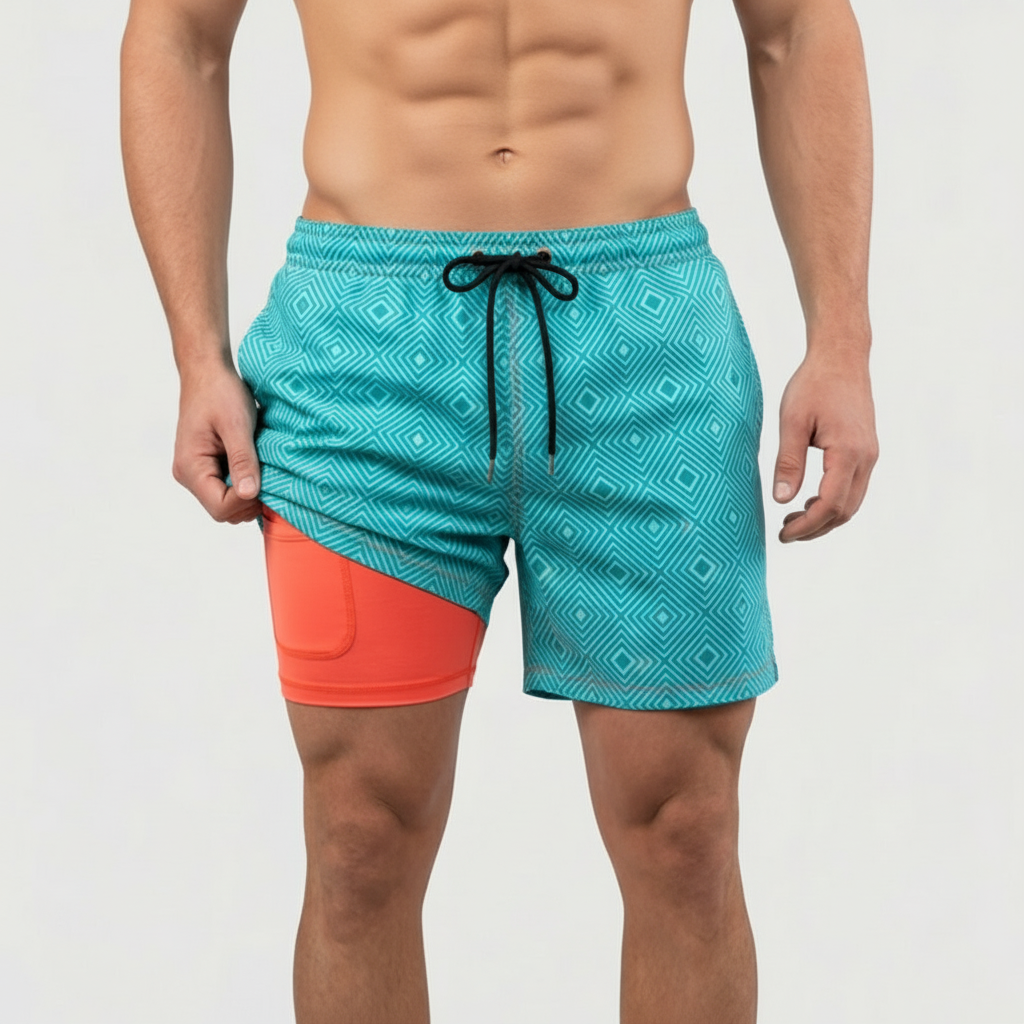 Kenneth | Men's Quick-Dry Compression-Lined Swim Shorts - Blue-green