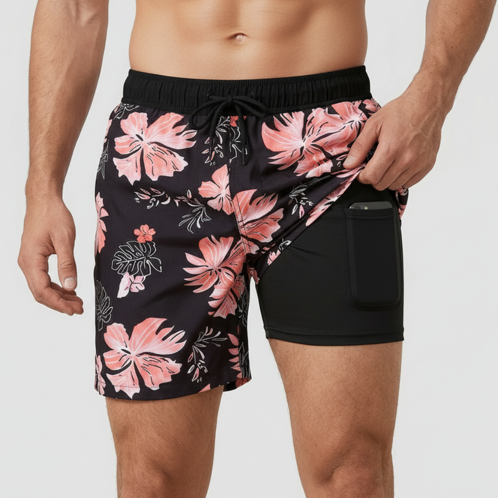 Kenneth | Men's Quick-Dry Compression-Lined Swim Shorts - Light pink