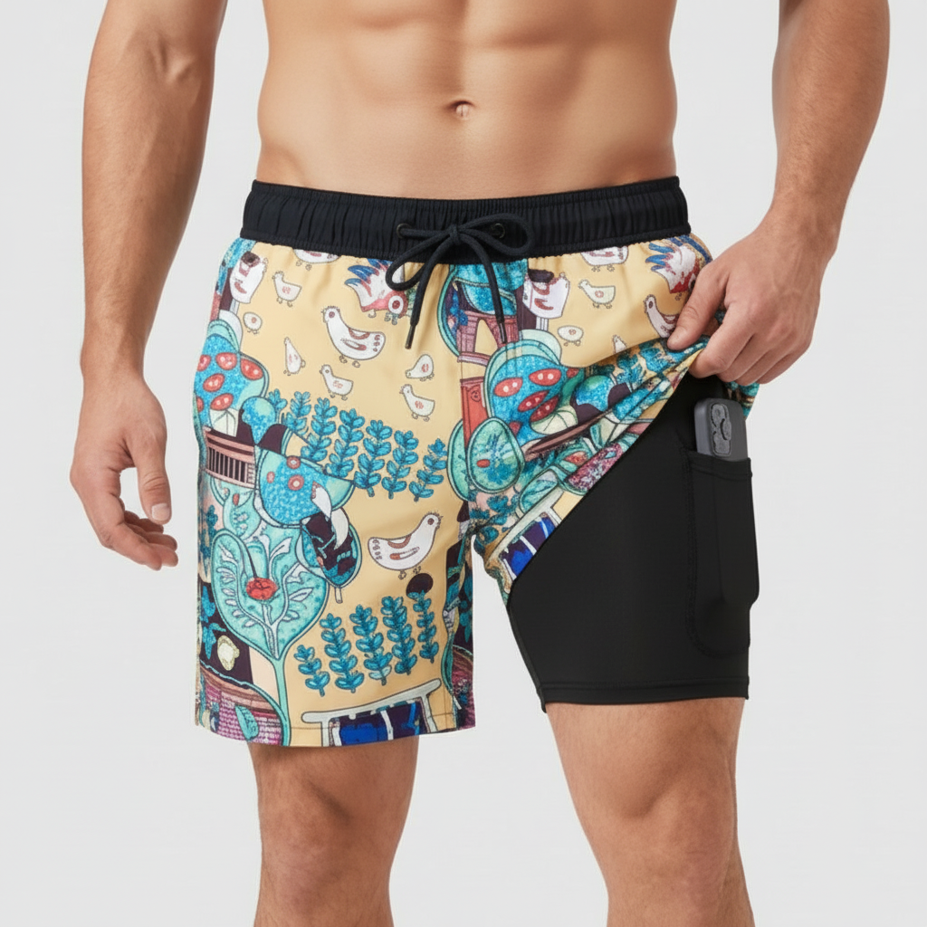 Kenneth | Men's Quick-Dry Compression-Lined Swim Shorts - Light yellow